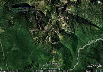 Google Earth - North Star Pots area - road lower center, Lake Isabel upper left, pots start about halfway between.