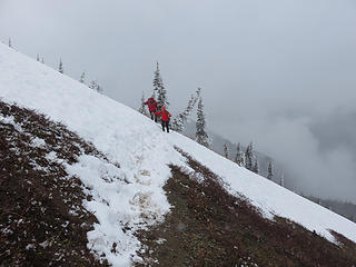 the sole snowpatch on the Crystal Peak trail