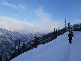 Skiing up the upper lost river drainage