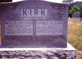 Mollie Long & James Kirk - Headstone - Smith Family Cemetary Rockport Mo.