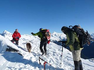 Our crew on the summit of Hidden Lake Peak (Eldorado in background)