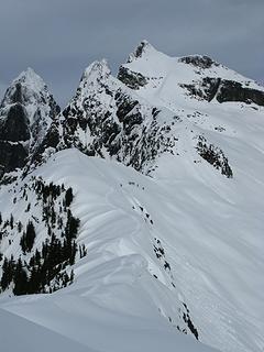 The group traverses toward Thornton Peak (visible in upper middle of photo)