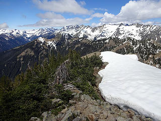 Summit of Old Gib Mtn, 7071' looking north. Carne Mtn visible in the foreground left of center.