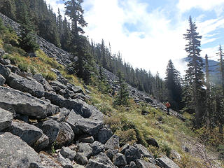 Looking back at large talus slope