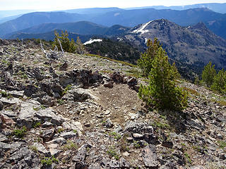 Bivy site on the summit and Rattlesnake Peaks below.