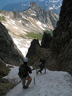 Descending the gully in daylight