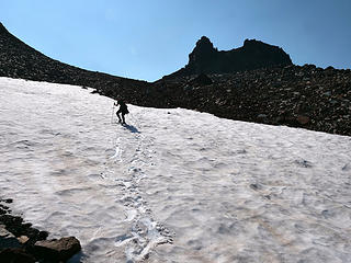 Working down the snowfield