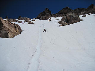 Leopoldo on his first glissade using an ice axe