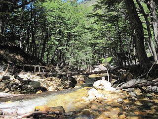 Rushing creek on the trail to Refugio Frey