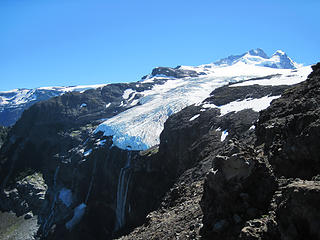 El Glaciar Castano Overo and the origen of the name "El Tronandor" (the thunderer) as ice falls hundreds of feet.