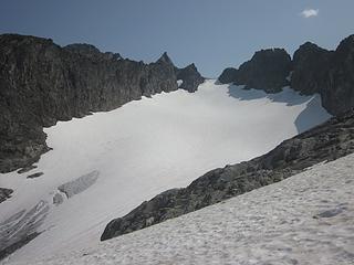 First view of Cache Col and the Cache Glacier