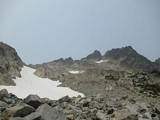 We went up talus right of the snow here, didnt bring boots or crampons