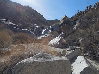 Heading up the boulders