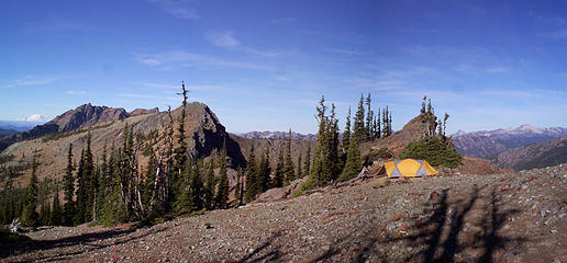 Rainier, Hawkins and camp. My four season L.L. Bean Mountain Guide tent completes this picture.  I love my tent.