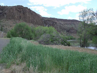The John Day River and its tributaries are oases in this arid rocky landscape near Service Creek, OR.  The John Day is a wild, scenic river flowing all the way to the Columbia River without a single dam.
