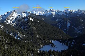 Looking east to Horseshoe Lake, Big Snow, and the Snoqualmie Crest