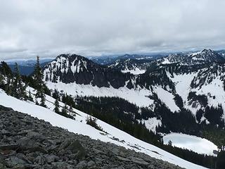 Looking southwest from Silver's western ridge - Lake Annette below and Abiel above