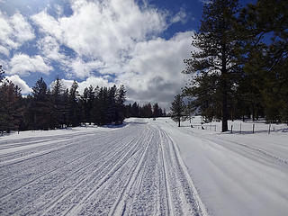 Cloverland Road is normally plowed to Cloverland Sno Park but there was so much snow this year that plowing stopped three miles short. Not much of an inconvenience for snowmobiles though.
