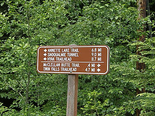 Sign at east end of McClellan Butte trail on Iron Horse trail.