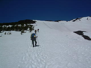 Walking up Crescent Glacier ridge