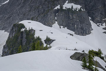 Climbers hiking up to the high point on the ridge east of Pyramid Peak