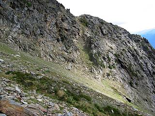 The gully up to the notch above camp