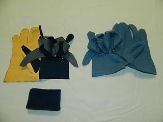 shelled fleece glove prepped to sew
