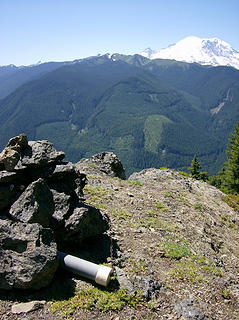 Little Ranger summit cairn, Rainier behind