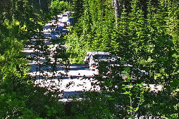by afternoon, cars parked along the road as far as the eye could see, at this "secret" trailhead.