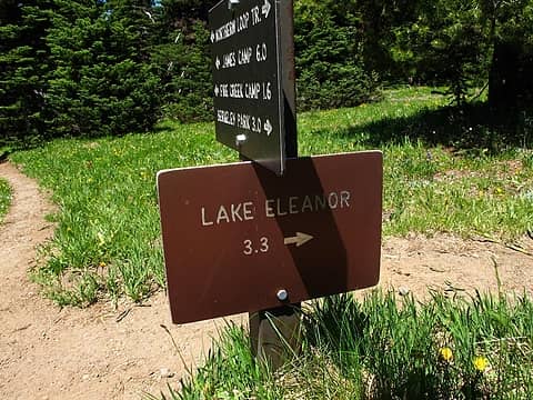 Lake Eleanor sign from the upper side of Grand Park. 
Lk Eleanor trail to Grand Park MRNP 7/17/10