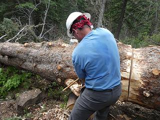 8. DonH chopping out a stob