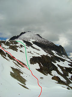 Red is route we took going up.  Green is what we took down.