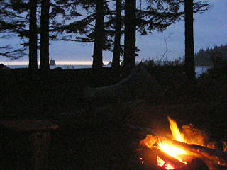 camp site camp fire with a view