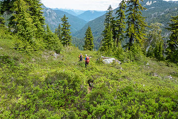 Descending on small way trail to the Angline Lake outlet