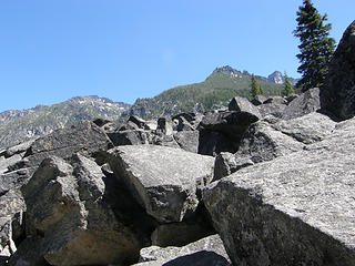 Looking up from creek crossing on Colchuck Lake trail.