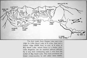 I happened to be paging through the classic 101 hikes book from 1966 shortly after doing this hike. I was surprised to see that back then the side trail to Angeline Lake was well known enough to include on the map and in the description