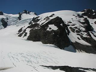 Route across the Blue Glacier from the top of the lateral moraine