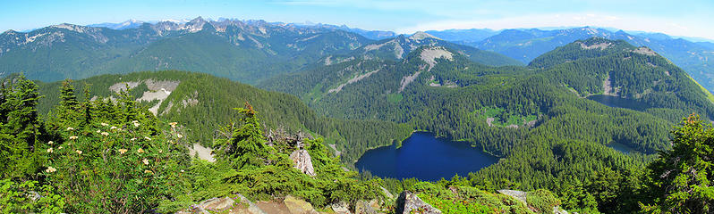 Kulla Kulla in the middle, Little Kulla barely visible and Mason Lake along with Little Mason Lake off to the left.