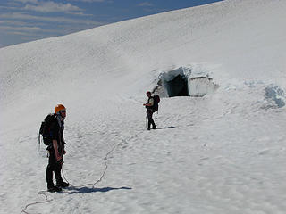 Michael and Josh stand near large crevasse
