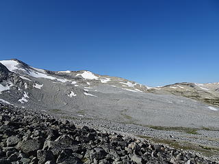 Broad moraine debris, summit out of view to left