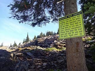 Sign near the summit of Scotchman. Goats are common here but I didn't see any during my visit.