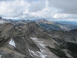 Looking towards Pass Butte, Trailblazer, and Ptarmigan Peak from lost summit