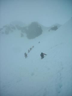 Starting up the gully after the traverse.