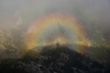 Brocken spectre on snow crystals at sunset in the Entiat.