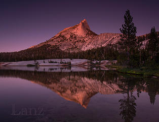 Cathedral Mountain reflected in Lower Cathedral Lake (post-sunset)
