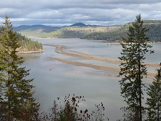 The southern end of Lake Coeur d'Alene. The St Joe River enters the lake here and has created the sand bars.