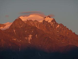 zoom on mountain peak at sunset