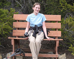 Tisha takes a breather on Phil Hall's bench