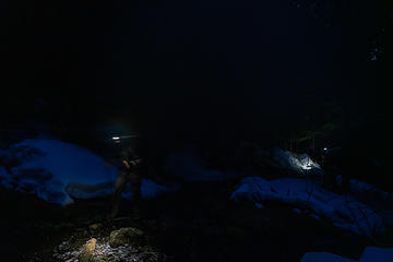 It's hard to take pictures of moving hikers in the dark