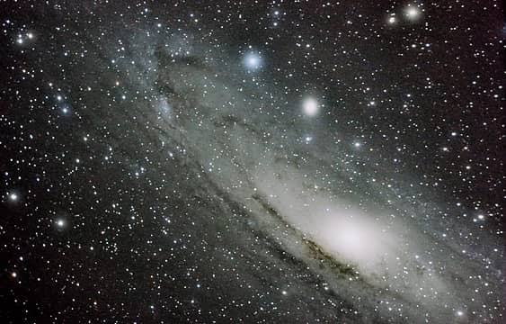 The fantastic Andromeda Galaxy. My buddy Jeff brought his Nikon D90 over and we mated it up to my 6" Schmidt Newt. Wow is all I can say. Wow. About 30 minutes of 60 sec exposures.